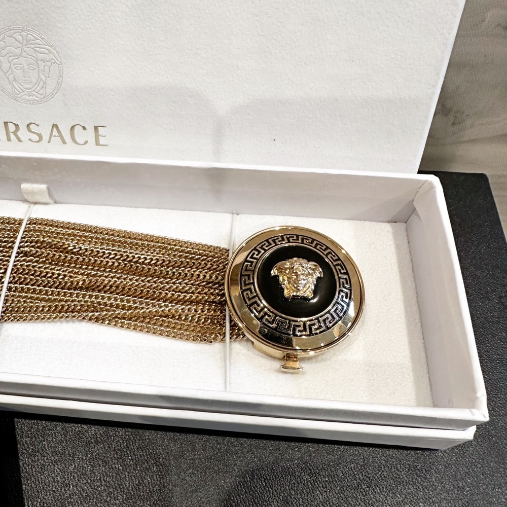 VERSACE Medusa Vanitas Black Enamel Gold-Tone Multi-Chain Medallion Bracelet - Picture 3 of 6